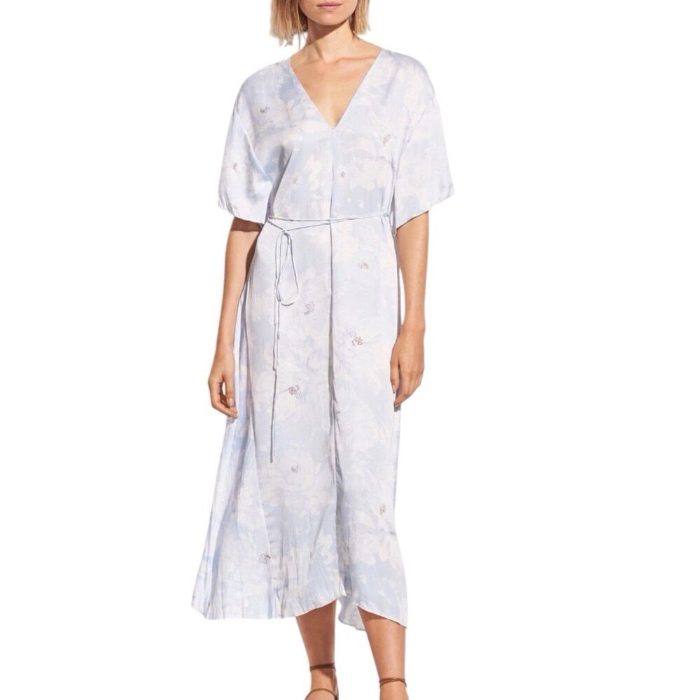 VINCE Powder Blue Magnolia Short Sleeve Autumn Wedding Guest Slip Dress Women XS